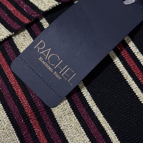 160 Rachel Roy | NWT Black Gold Glitter Stripes One‑Shoulder Midi Dress (size S) - Picture 6 of 9